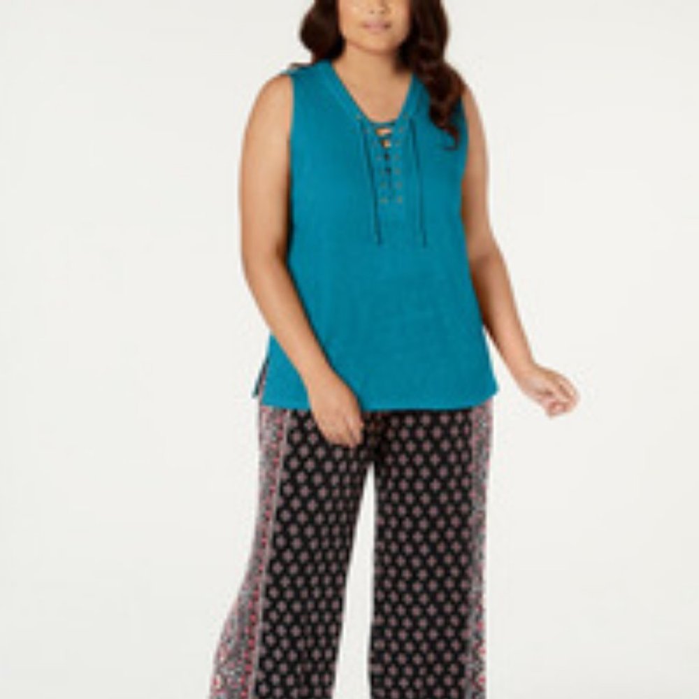 INC Lace-Up Tank Top Blue